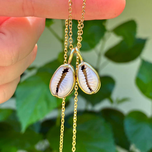 Cowrie Shell Brass Pendant Necklace | Bezel Set Pendant | Brass | Jewelry | Charm | Shell | Gifts for Her | Gifting | Boho Hippie | Beachy