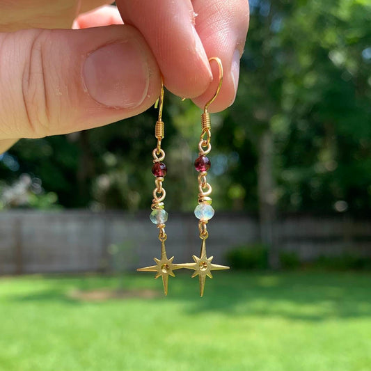 Garnet & Labradorite Starburst Earrings