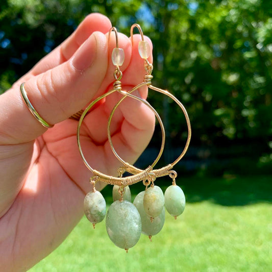 Dangly Aquamarine & Chrysolla Quartz Crystal Earrings