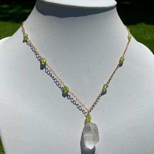 Quartz & Peridot Crystal Necklace