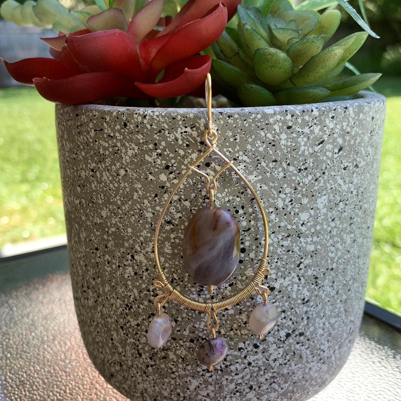 Dangly Purple Agate Crystal Earrings