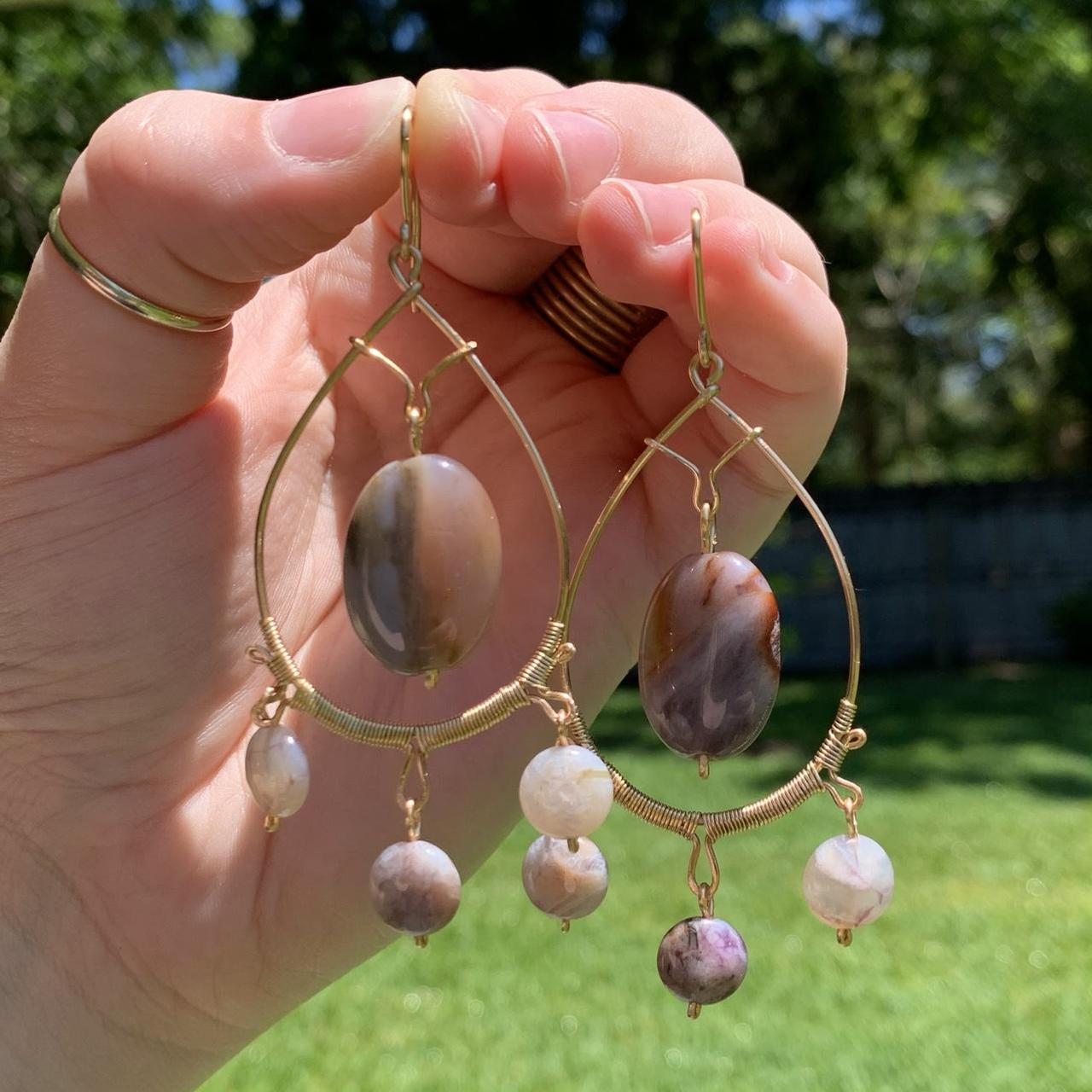 Dangly Purple Agate Crystal Earrings